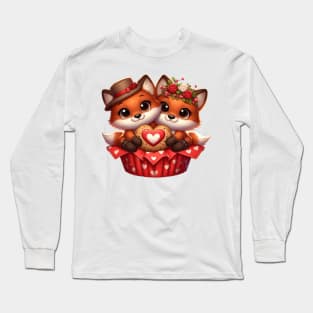 Valentine Fox Couple In A Cupcake Long Sleeve T-Shirt